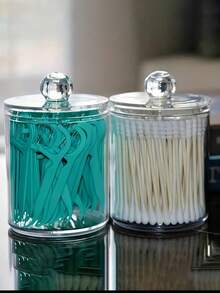 1pc/3pcs Transparent Acrylic Makeup Remover Pad Cleaning Swab Storage Box Desk Dressing Table Dustproof Toothpick Holder With Lid - Multicolor - View 6