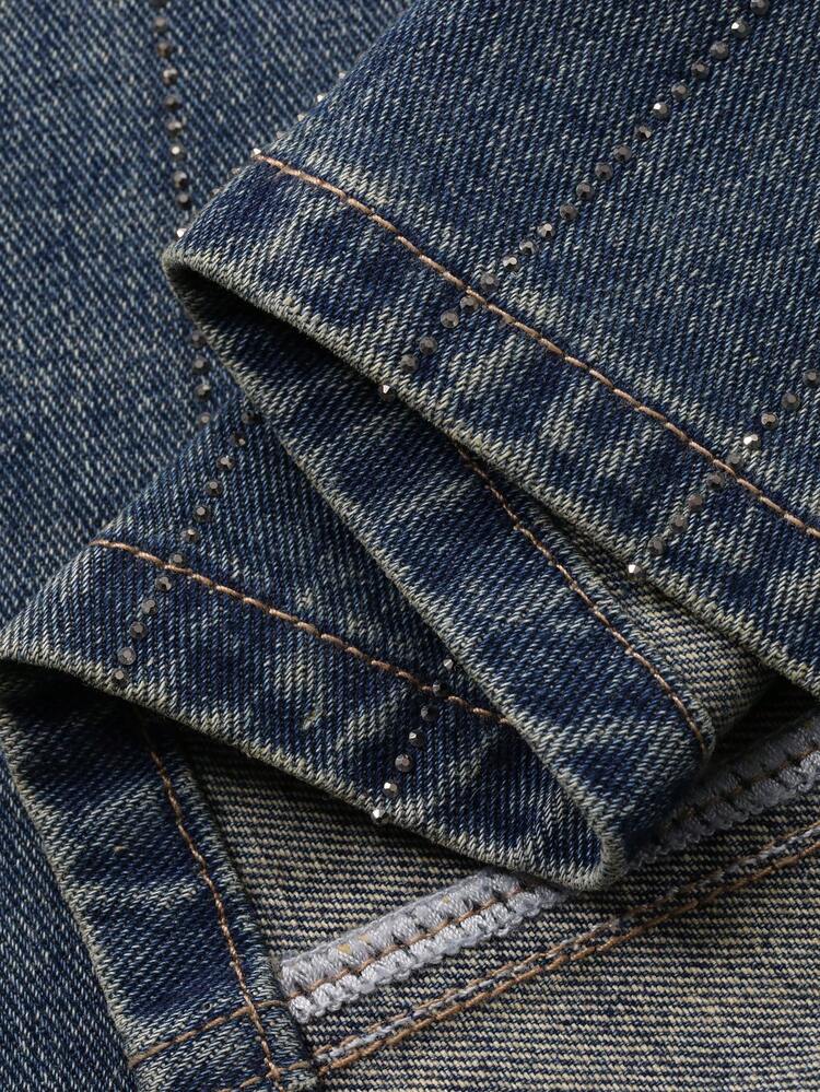 Vintage Washed Denim A-Line Casual Retro Long Skirt For Women, Autumn/Winter Y2k