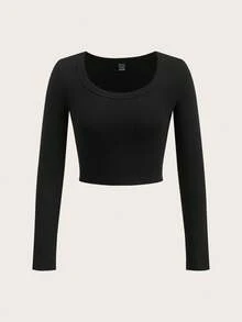 Tseoso 95%纯棉长袖方领修身女式T恤，适合秋冬季节穿着。优雅百搭，透气舒适。完美适用于运动、健身、外出、居家休闲以及返校穿着。 - 彩色 - 查看 7