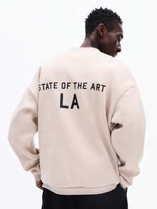 SUMWON Mens Crew Neck Pullover Sweatshirt With State Of The Art LA Back Print Long Sleeve Casual Winter Fall Streetwear - Khaki - View 1