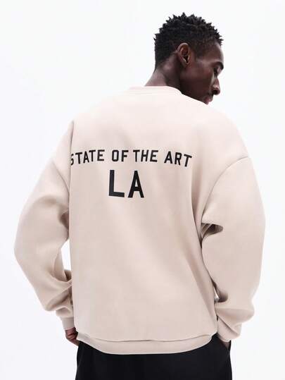 SUMWON Mens Crew Neck Pullover Sweatshirt With State Of The Art LA Back Print Long Sleeve Casual Winter Fall Streetwear