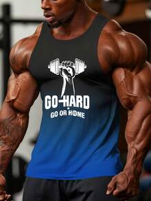 GymBeat 男士运动印花渐变色运动背心 健身上衣 透气压缩衣 - 藍色 - 查看 3