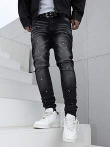 Manfinity LEGND Quần Jeans Denim Ôm Vừa Màu Đen Cho Nam - màu đen - Xem 8