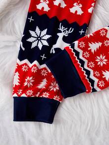 SHEIN 女童可爱驯鹿圣诞印花柔软弹力长袖上衣和裤子两件套睡衣 - 彩色 - 查看 6