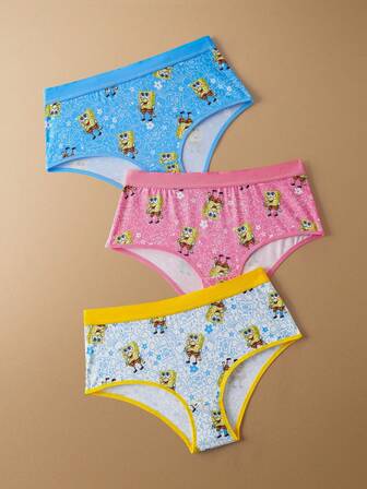 SpongeBob SquarePants | SHEIN Bekväma mjuka trosor med söta tecknade mönster för kvinnor