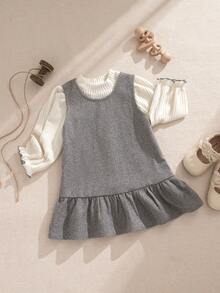 Souflis 2 件套法式 2025 秋冬休闲无袖连衣裙和高领上衣套装，适合上学、郊游、派对和多种场合，女孩装 - 彩色 - 查看 3