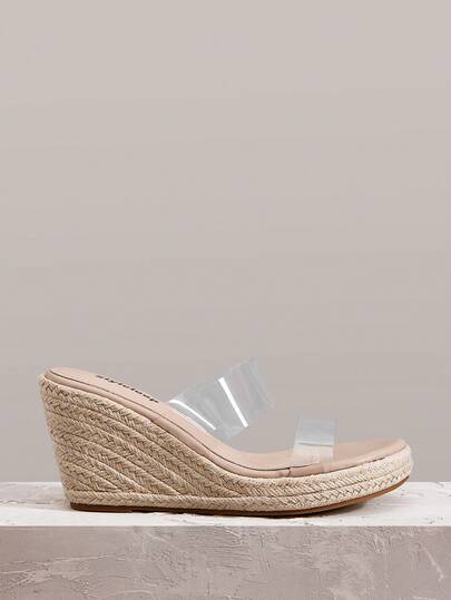 Styleloop Women's Fashion Apricot Transparent PVC Material Rope Wedge Thick Bottom Easy Slip-On Mule Sandals, Suitable For Vacation, Beach, Bohemian, Western, Music Festival, Party Outfit For Christmas