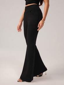 SHEIN Tall High Waist Slant Pocket Flare Leg Pants - Black - View 1