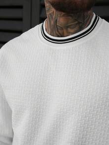 Manfinity Homme 男士针织罗纹白色纹理面料圆领卫衣套装，冬季款 - 白色 - 查看 6