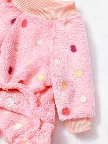 PETSIN 1pc Color Polka Dot Printed Pet Jumpsuit, Rose Red Autumn And Winter Flannel Warm And Comfortable Pet Warm Clothes