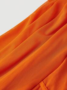 SHEIN MOD Áo hai dây xếp ly thời trang Y2K trơn màu dành cho nữ - trái cam - Xem 3