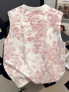 Men's Round Neck All-Over Landscape Painting Print Casual Comfortable Tank Top - Multicolor - View 2