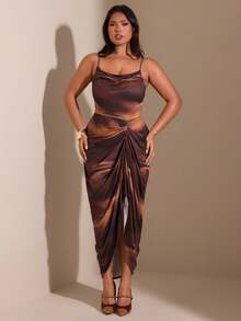 SHEIN BAE 大码女式多色针织印花宽松领连衣裙 - 彩色 - 查看 5