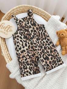 SHEIN Babygirl Chic Leopard Print Jumpsuit, Versatile All-Match Style Suitable For Indoor, Outdoor Skiing, Daily Wear, Sports, Play, Party, Photography, Christmas Season - Apricot - View 7