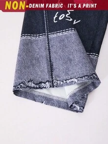 SHEIN ChillGRL Streecool 儿童休闲青少年女孩宽松街头风格牛仔印花裤、短款吊带背心、长袖连帽网眼衬衫三件套服装，时尚