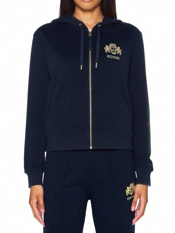 Tommy Hilfiger Varsity Women's Cropped Hoodie Dark Blue