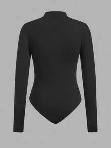 SHEIN EZwear 多色针织女式立领长袖休闲连体衣 - 酒紅色 - 查看 10