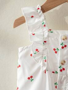 Souflis Souflis Baby Girls Toddler Floral Print Square Neck Ruffle Hem Sleeveless Romper, Suitable For Spring/Summer Outings, Vacation, Daily Wear - White - View 5
