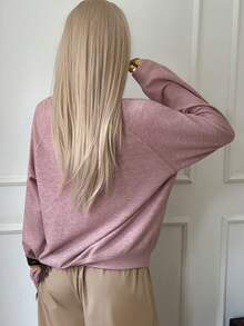 DAZY 休闲V领宽松舒适百搭女式卫衣 - 紫色 - 查看 2