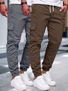 Manfinity Homme 男士休闲纯色抽绳工装裤 - 彩色 - 查看 3