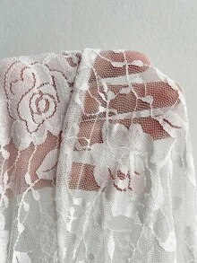 SHEIN Tall CURVE Váy ren hoa thanh lịch cổ vuông hở lưng buộc eo cho nữ cỡ lớn - trắng - Xem 7