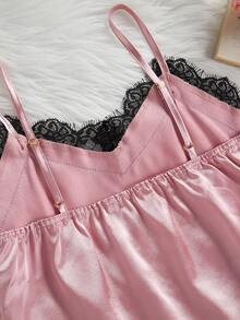 2pcs Girls Pajama Set, Lace Patchwork Camisole And Soft Lounge Pants, Comfortable Sleepwear Satin Pajamas Set - Multicolor - View 5