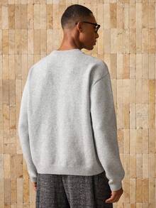 AKNOTIC Herren gestrickter Pullover, khakifarbener Rundhals-Loose-Fit Lässig Pullover, einfarbiges Chenille-Jacquard, Handwäsche oder chemische Reinigung, geeignet für Herbst/Winter - Grau - Übersicht 7