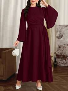 Modelyn رمضان فستان طويل أنيق للمرأة بحجم كبير مع طوق عالي وشال متدفق، أحمر غامق - عنابي اللون - مشاهدة 1