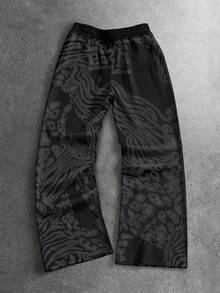 ROMWE MEN Street Life Herren lässige, modische Streetwear Leoparden- und Zebra-Muster Patchwork Jogginghose mit Kordelzug und Thermofutter, Herbst/Winter - Verschiedenfarbig - Übersicht 2