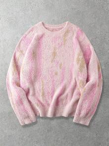 ROMWE MEN Herr casual vardagsrundad rosa pullovertröja, höst/vinter - Rosa - Visa 1