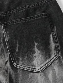 ROMWE MEN Grunge Punk Men's Casual Punk Street Style Printed Pocket Denim Jeans - Black - View 6