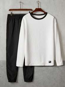 Manfinity VCAY Men's Casual Pullover Sweatshirt Men Casual Top And Bottom Set Men 2 Piece Set Men 2 Piece Set Spring Fall Sando Men Jogger Set Men Black And White Set - Multicolor - View 1