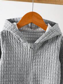 SHEIN Baby Boys' Plaid Hooded Jumpsuit, Autumn/Winter Zipper Design Thick Warm Outerwear Jumpsuit, New Arrival - Grey - View 7