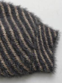 Chiquease 女士休闲宽松条纹落肩长袖针织开衫，秋冬 - 深灰色 - 查看 6