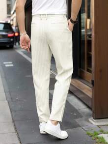 Calvornis 男士條紋圖案斜口袋定制西褲 - 米色 - 查看 2