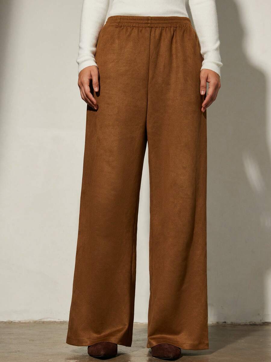 Aveloria Modichic Caramel High Waist Straight Leg Casual Loose Fit Pants - Coffee Brown - View 1