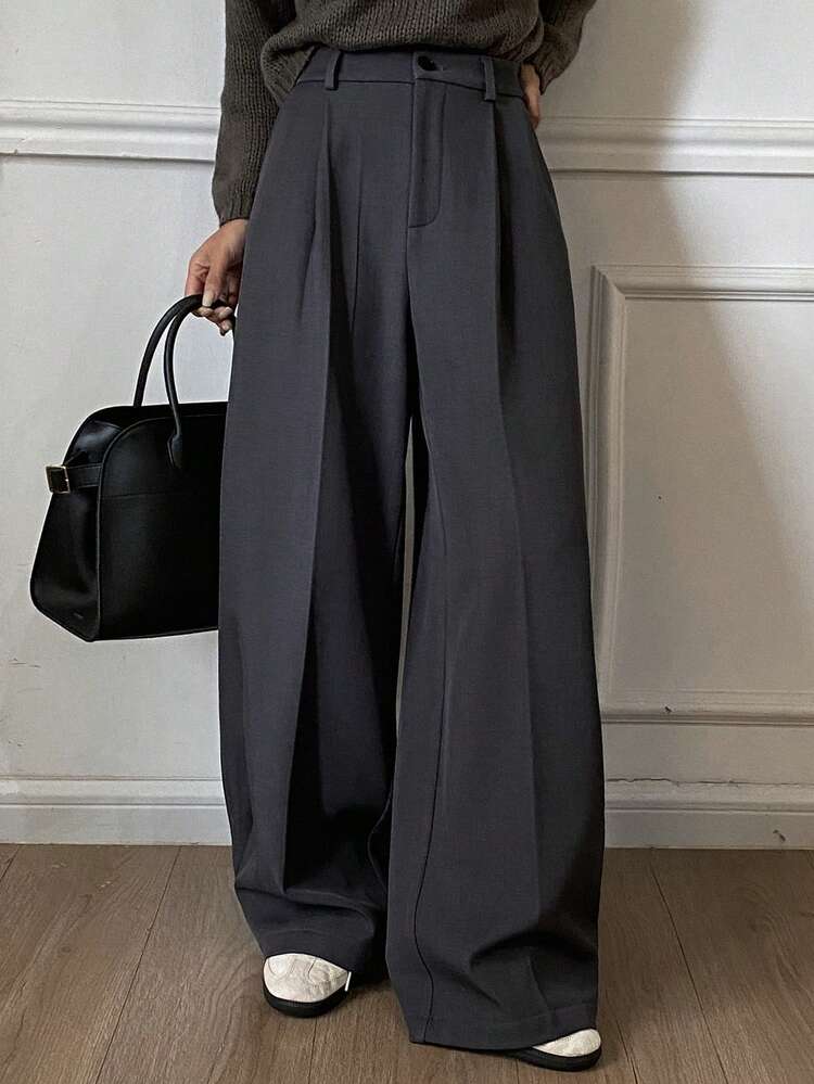Women's Thick Thermal Lined Straight Leg Pants, Loose Fit Formal Trousers For Autumn/Winter