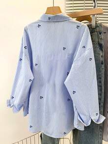 Resyla Women's Top,Cherry Stripe Full Print Pattern, Fresh And Light Design, Ins Style Shirt,Women Blouses Loose Long-Sleeved Casual Two-Wear Women's Blouse, Best Friend And Girlfriend Gift, Funny Gift Shirt, New Autumn And Winter Women's Top,Autumn/Winter Graduation,Back To School,Graduation,Teacher For Women,Back To School Pullover Fall,New Year Gifts, Christmas Gifts