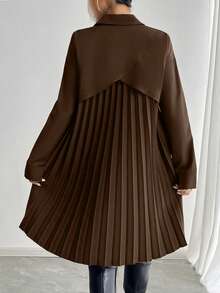 SHEIN Clasi 女士褶裥拼接长袖衬衫裙，秋冬款 - 咖啡棕 - 查看 5