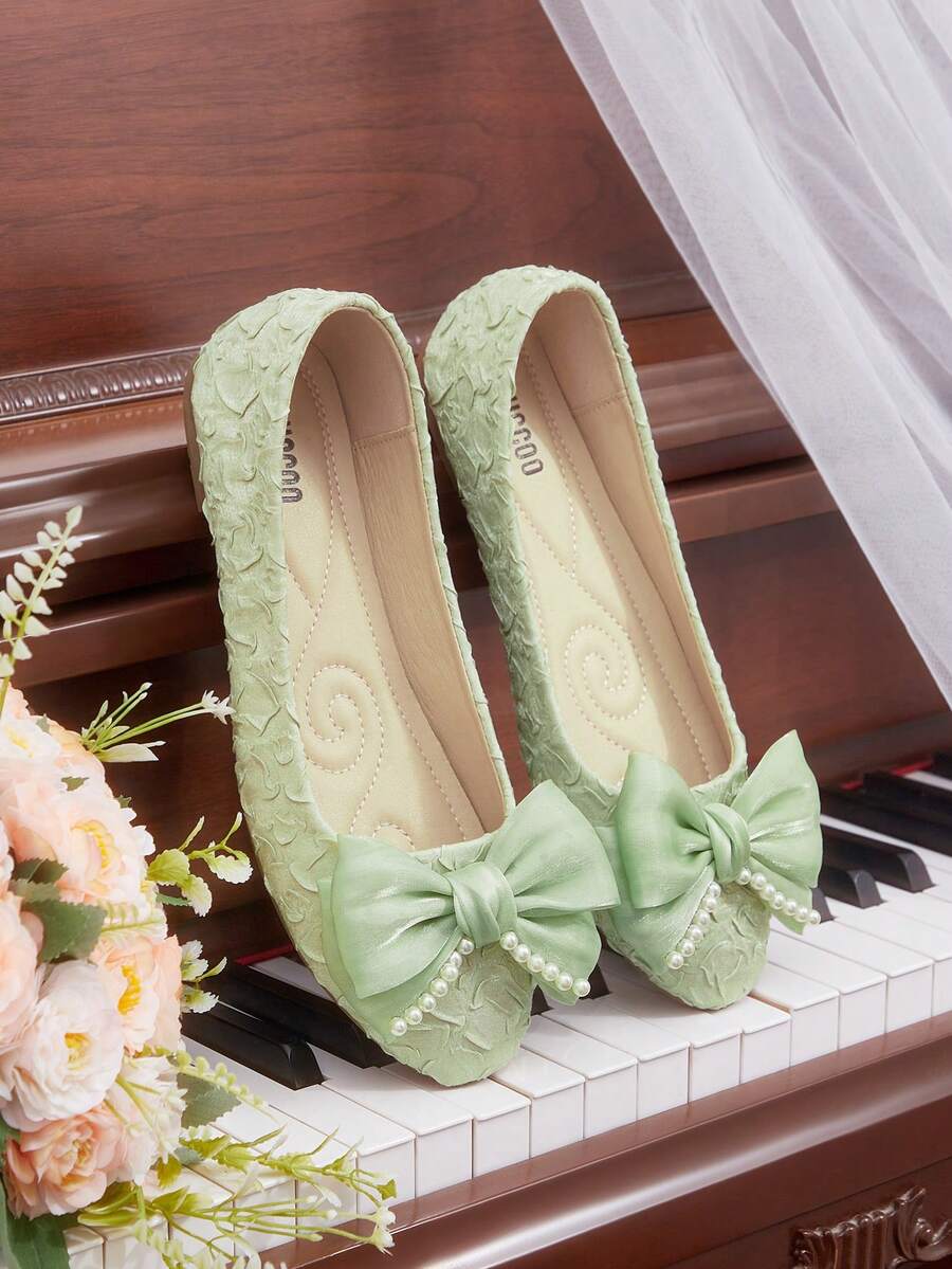 CUCCOO HITCHD Giày bệt nữ thanh lịch tối giản, thoải mái khi đi làm và đi chơi Bow Decor - màu xanh lá - Xem 1