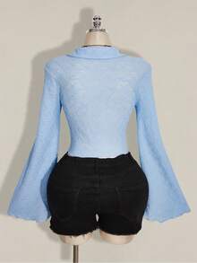 SHEIN ICON Áo voan trong suốt viền rau diếp ICON PLUS không có áo ngực cỡ lớn - 1891, Y2k - Màu xanh lam - Xem 2
