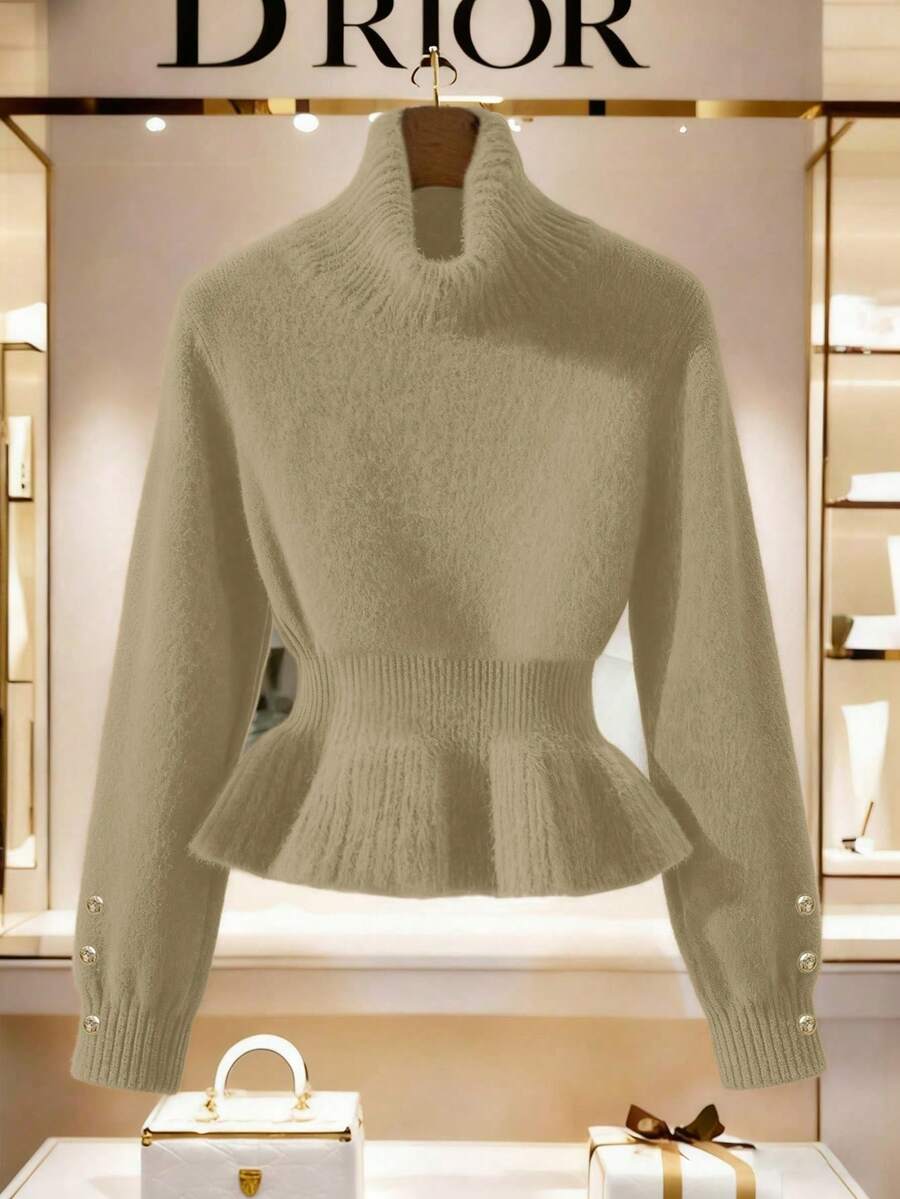 Franclia Áo len chui đầu bằng vải nhung cao cấp thanh lịch mới dành cho nữ, mùa thu/đông - Màu nâu Mocha - Xem 1