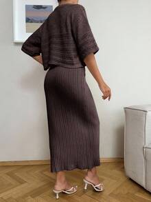 EURMUSE Thickened Cardigan And Skirt Set With Metal Buttons - Brown - View 2