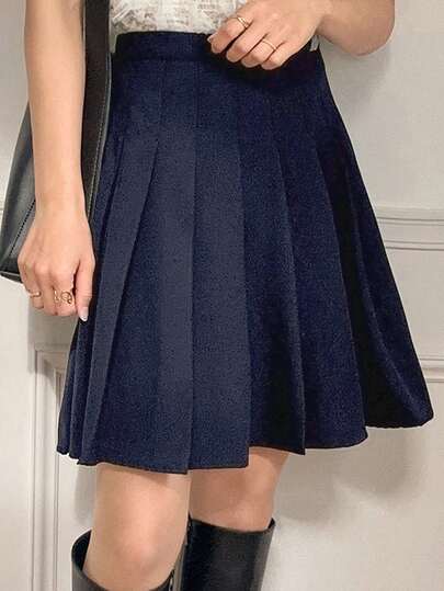 FRIFUL Women's Black A-Line Pleated Midi Skirt, Academic Style, Summer Clothing