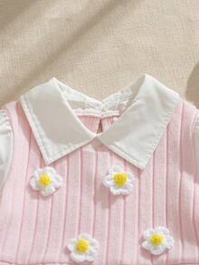 SHEIN 2pcs/Set Young Girl' Fashion Ribbed Patchwork White Long Sleeve Collared Shirt And Pink Ribbed Pants Outfit, Suitable For Casual Wear And Outings - Pink - View 10