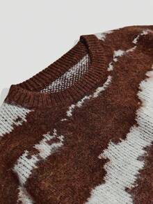 Manfinity Homme Men's Graphic Print Crew Neck Casual Versatile Long Sleeve Pullover Sweater, Grunge Style, Fall/Winter - Brown - View 4