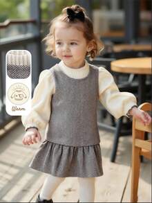 Souflis 2 件套法式 2025 秋冬休闲无袖连衣裙和高领上衣套装，适合上学、郊游、派对和多种场合，女孩装 - 彩色 - 查看 1