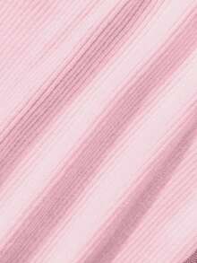 SHEIN LUNE 秋季優雅女款粉藍對比色V領修身羅紋針織開襟衫，下午茶派對學院風淺粉色毛衣背心式針織上衣 - 淺粉色 - 查看 6