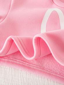 SHEIN Babygirl Cute Grey Long Sleeve Sweatshirt & Elastic Waist Pants Set, Autumn/Winter - Pink - View 6