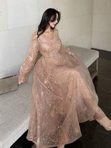 DAZY 优雅长款正式礼服，高端奢华精致优雅女士嘉年华礼服 - 杏色 - 查看 9